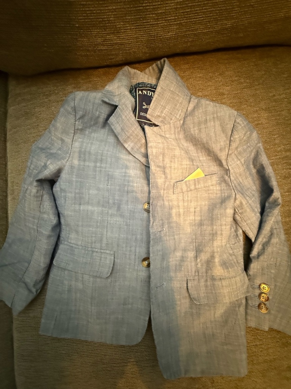 Andy & Evan Navy and Light Blue Printed Lining Blazer